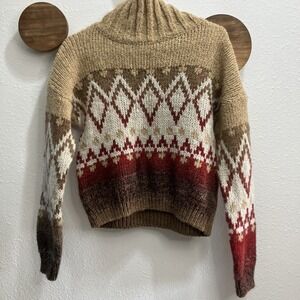 Elsamanda Italian Aztec Wool Alpaca Chunky Mockneck Sweater